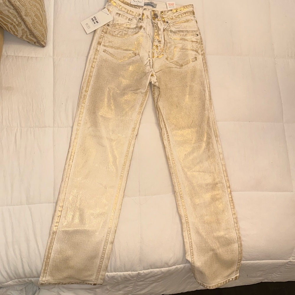 Gold and white jeans